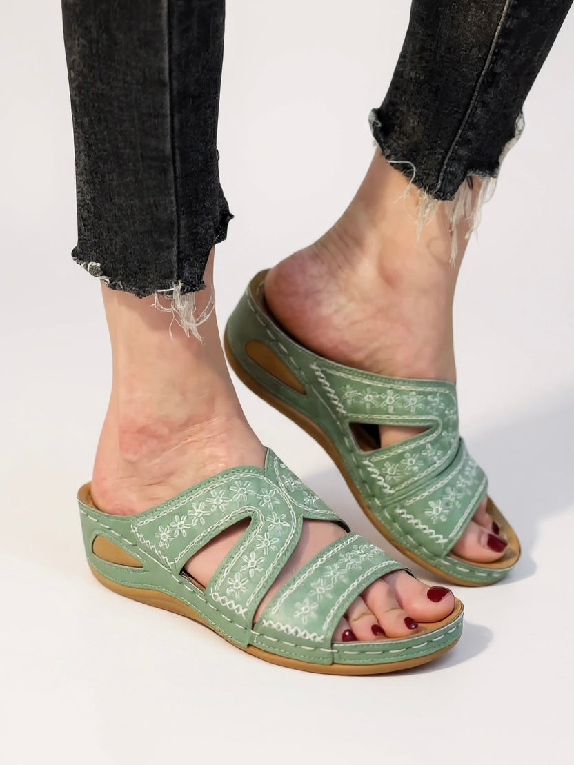 Women's Cushioned Slip-On Flat Sandals — side view