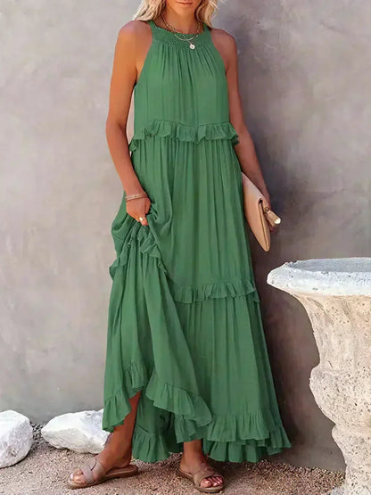 Women's Sleeveless Ruffle Day-to-Evening Midi Dress — close-up