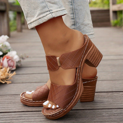 Quilted Open-Toe Block Heel Sandals for Women