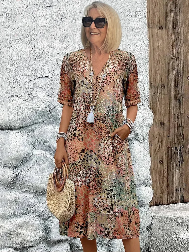 Women's Colorful Floral Midi Dress — close-up