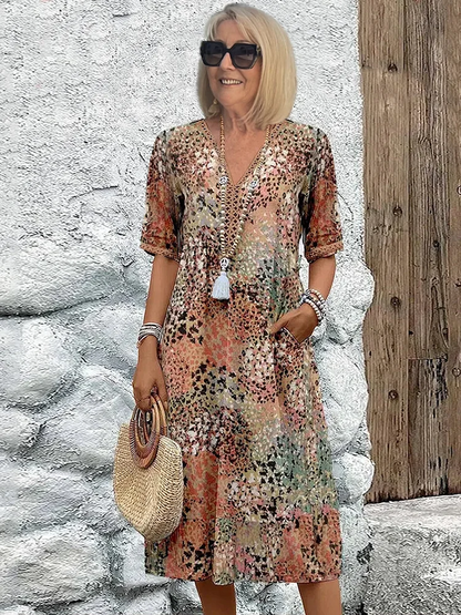 Women's Colorful Floral Midi Dress — close-up