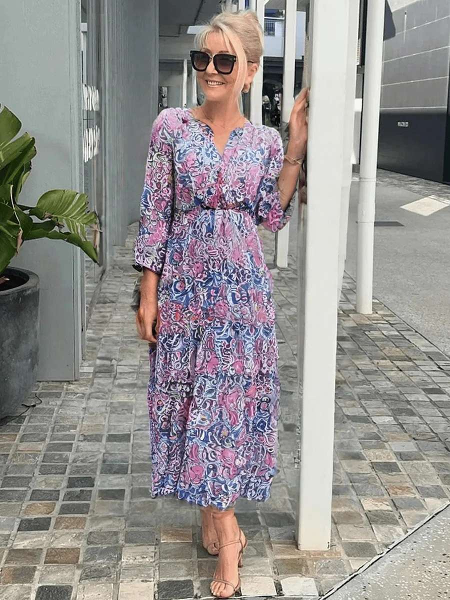 Women's Floral Boho Vacation Midi Dress — detail view