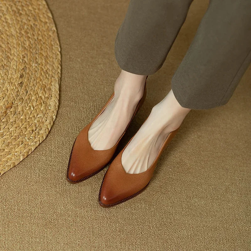 Women's Block Heel Pumps Pointed Toe Slip-On Work Shoes — side view