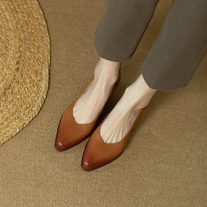 Women's Block Heel Pumps Pointed Toe Slip-On Work Shoes — side view