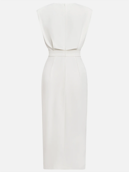 Button-Front Midi Dress with Side Slit for Women