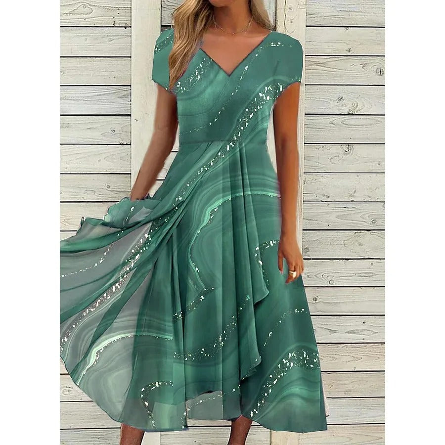 Women's V-Neck Versatile Day Midi Dress — detail view