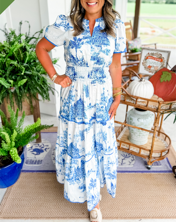 Women's Toile Print Spring Maxi Dress — detail view