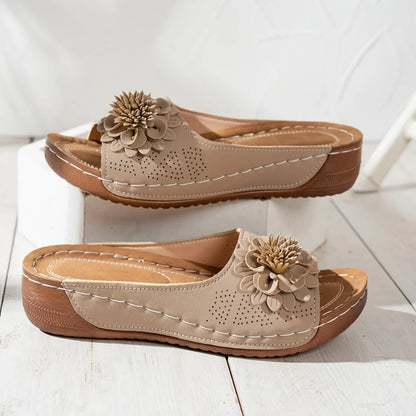 Women's Flower Wedge Slip-On Open Toe Slides — product view