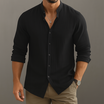 Men's Pure Linen Band Collar Shirt — product view