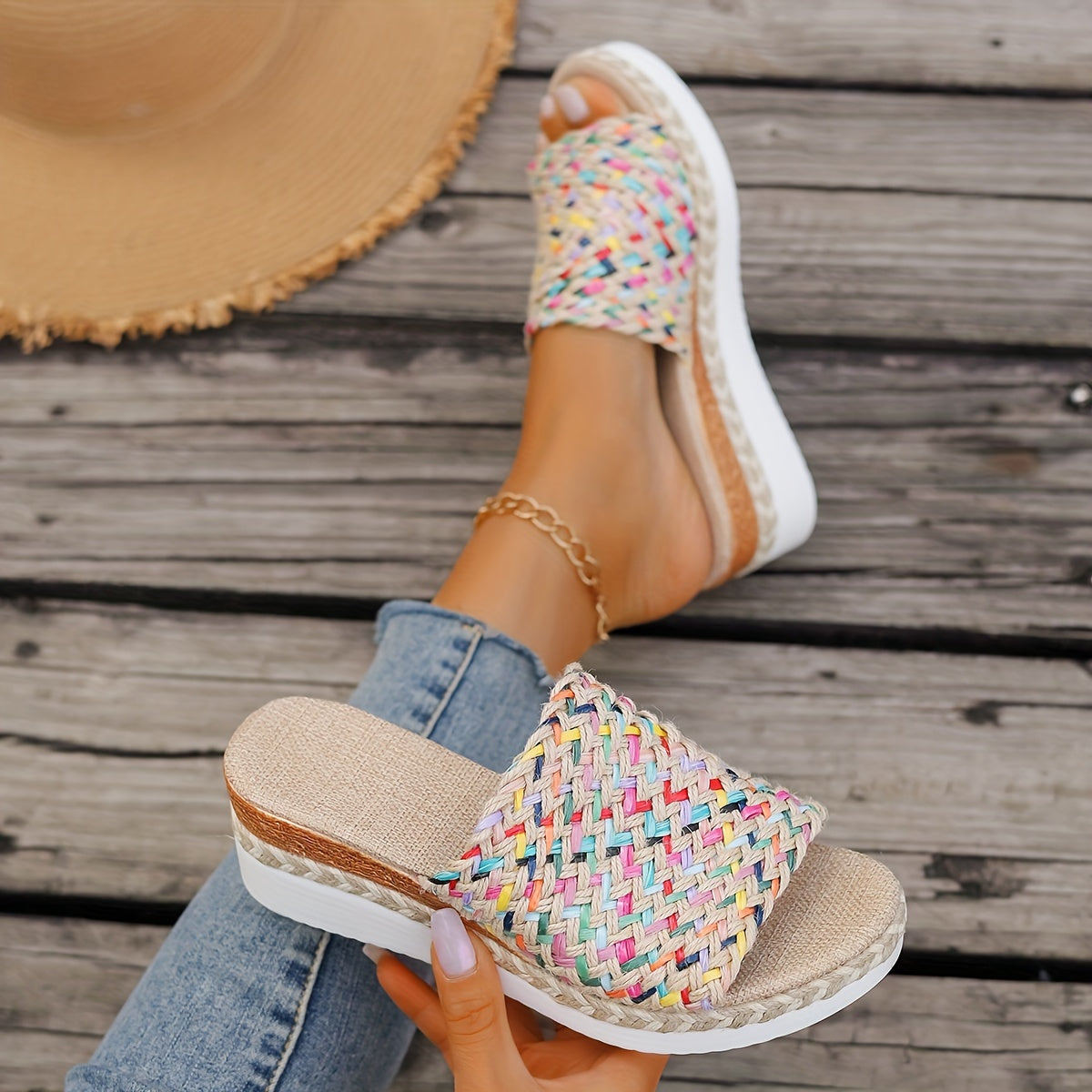 Women's Woven Wedge Sandals — close-up