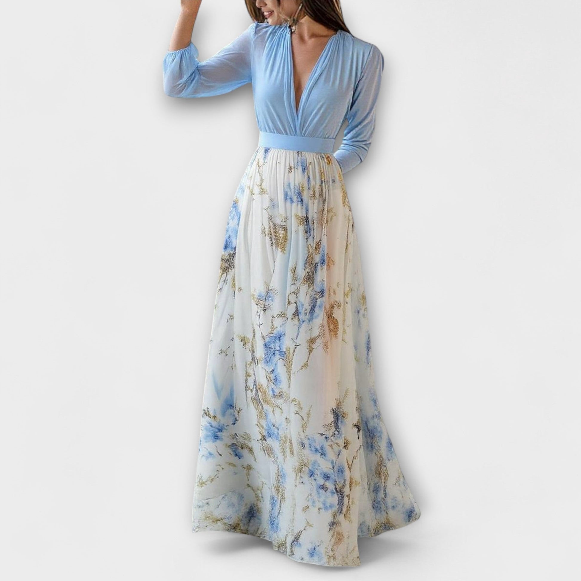 Women's Floral Print V-Neck Maxi Dress — detail view