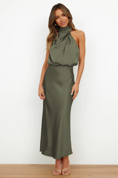 Women's Satin Halter Evening Maxi Dress — detail view