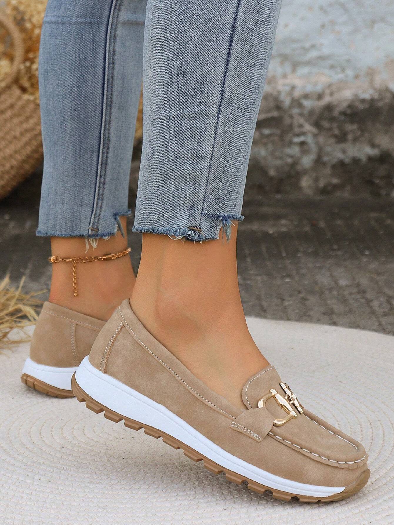 Women's Gold Buckle Comfort Loafers — side view