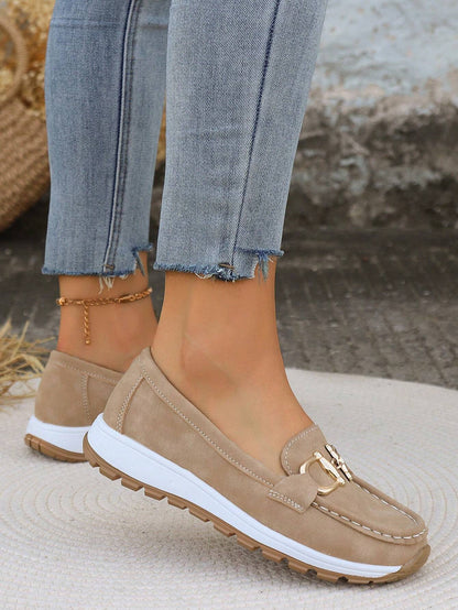Women's Gold Buckle Comfort Loafers — side view