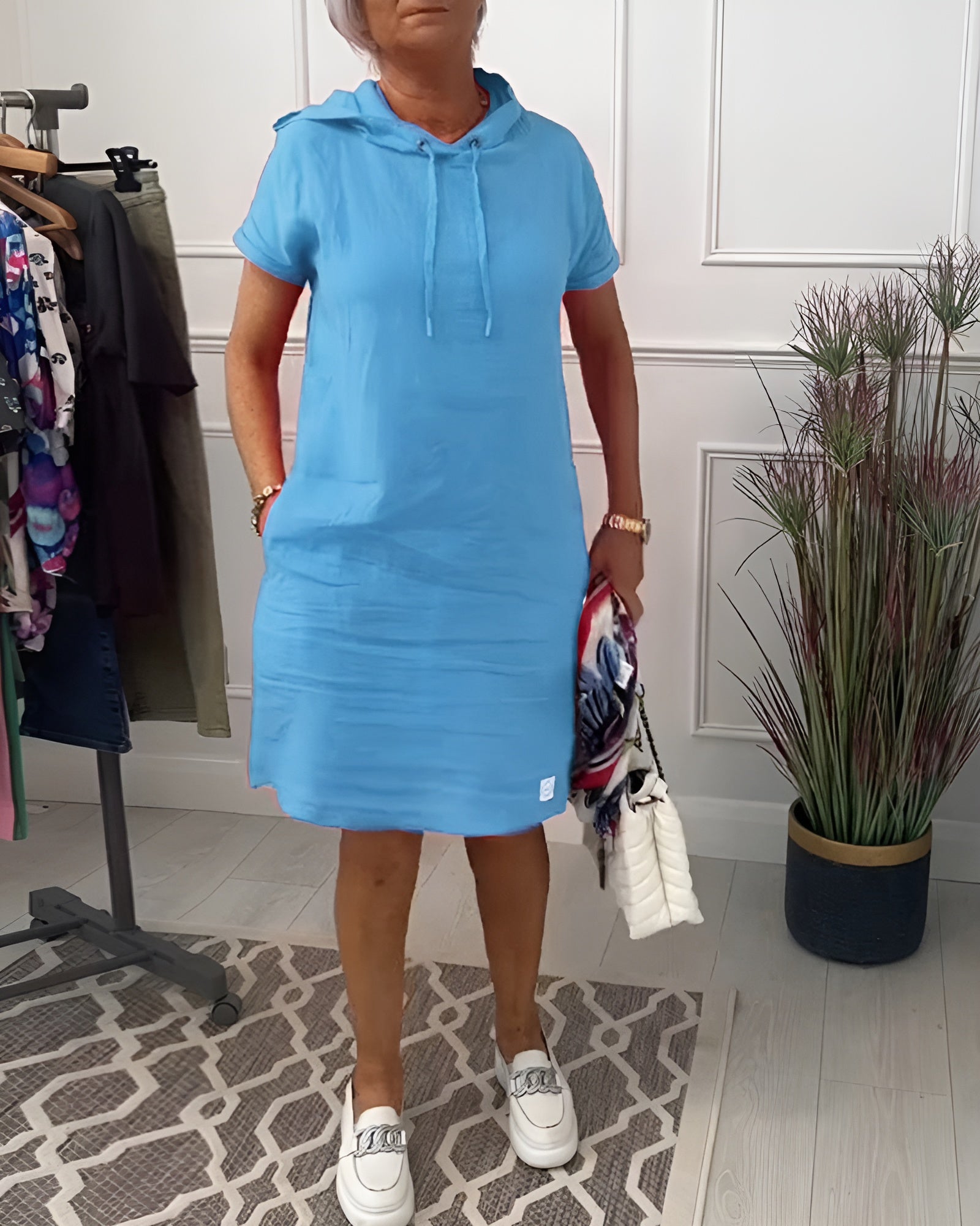 Women's Hooded Casual Everyday Midi Dress — side view