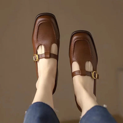 Women's T-Strap Mary Jane Shoes Square Toe Low Block Heel — detail view