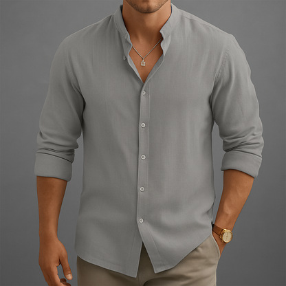 Men's Pure Linen Band Collar Shirt — side view