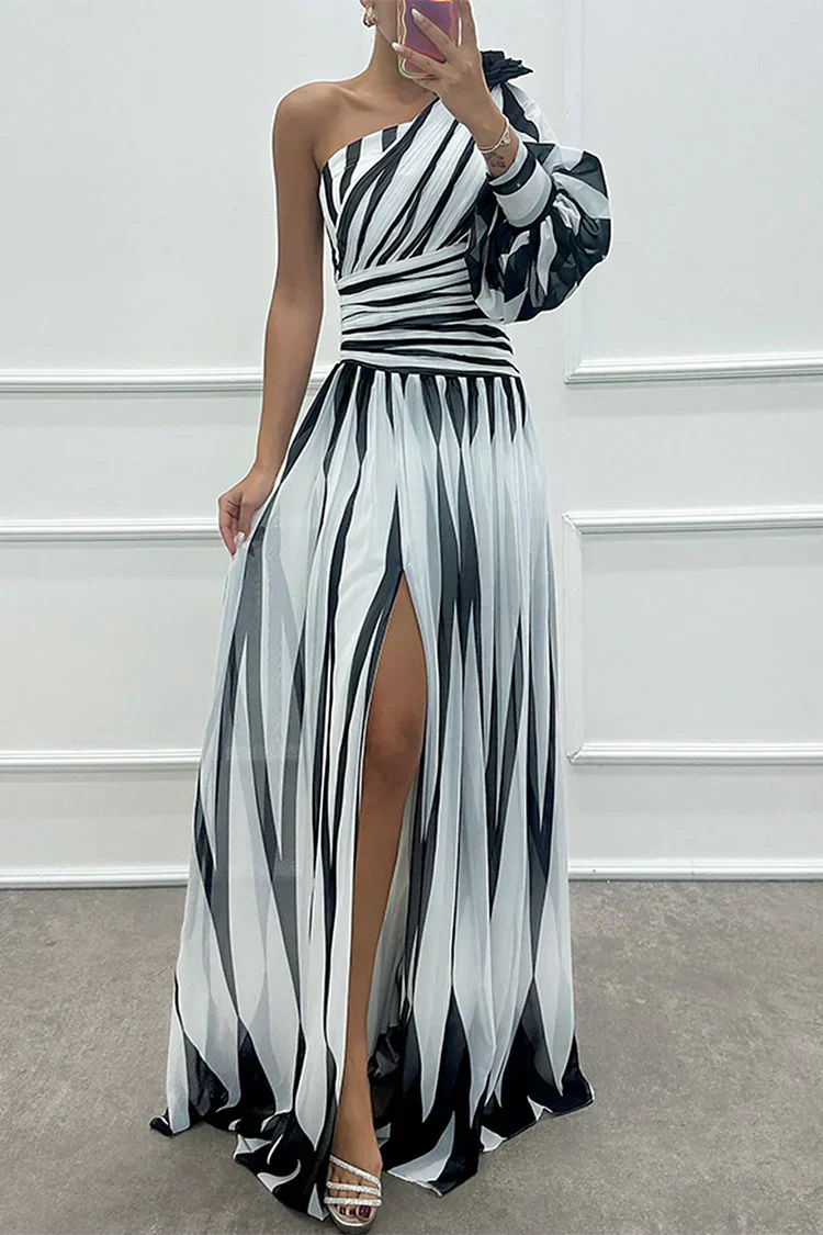 Women's Striped One-Shoulder Wedding Guest Maxi Dress — product view