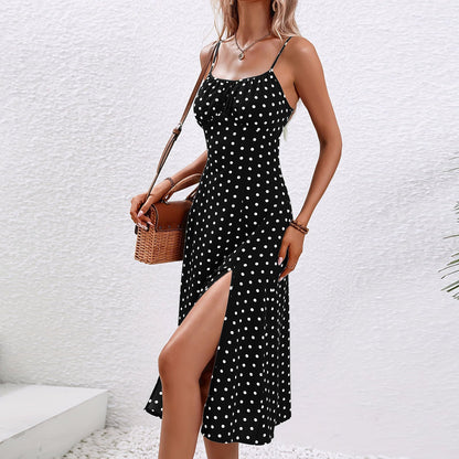 Women's Polka Dot Summer Midi Dress — front view