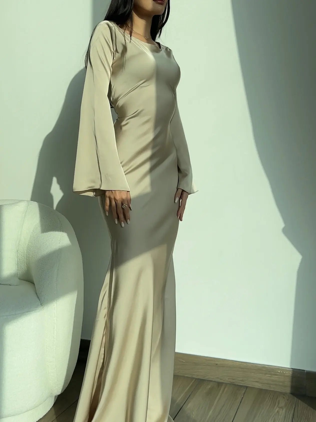 Women's Satin Formal Evening Maxi Dress — front view