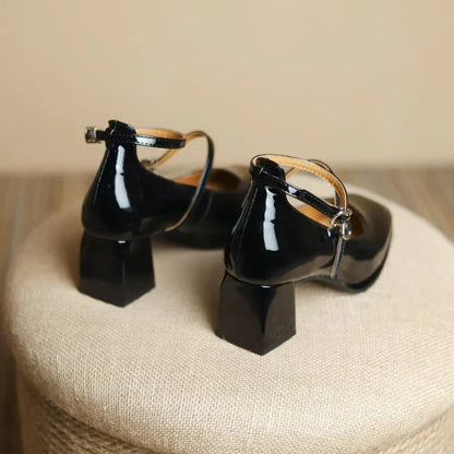 Women's Square-Toe Ankle Strap Mary Jane Pumps — front view