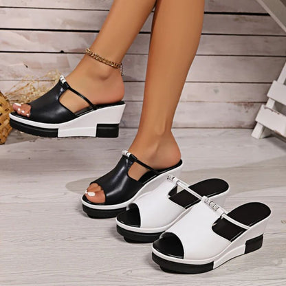 Platform Wedge T-Bar Slide Sandals for Women