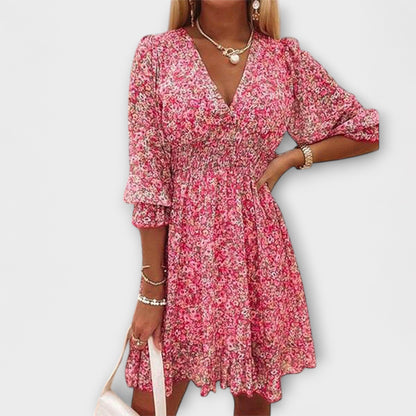 Women's Floral Puff Sleeve Summer Midi Dress — product view