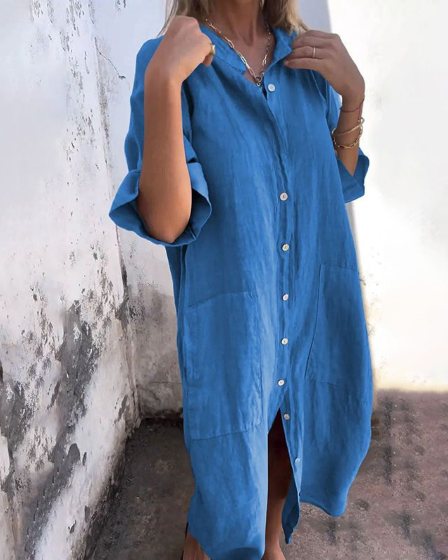 Women's Boho Shirt Casual Midi Dress — detail view