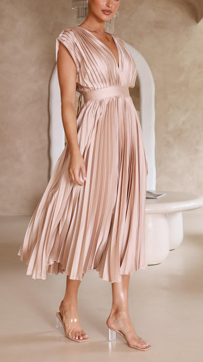 Women's Pleated Formal Evening Maxi Dress — front view