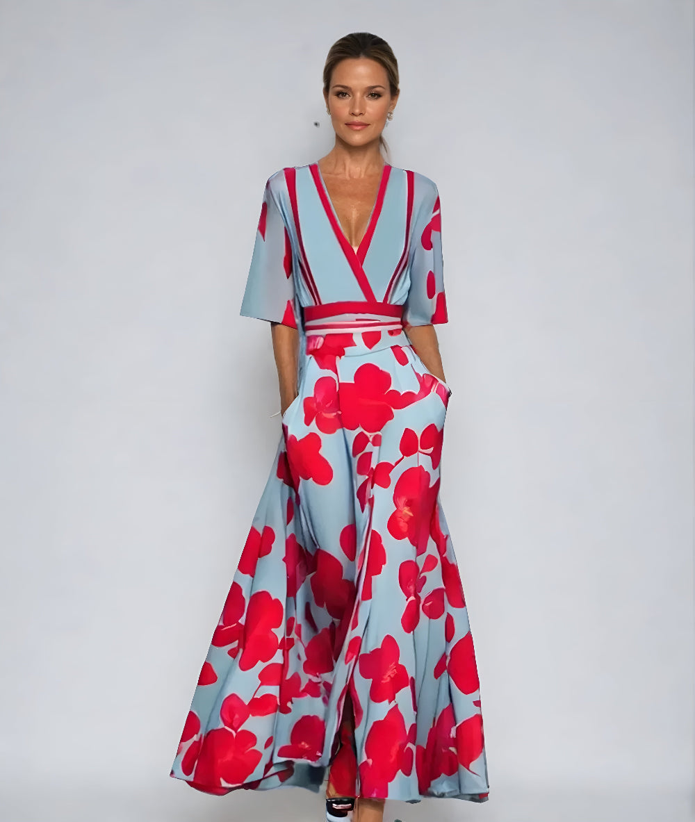 Women's Floral Wrap Summer Midi Dress — detail view