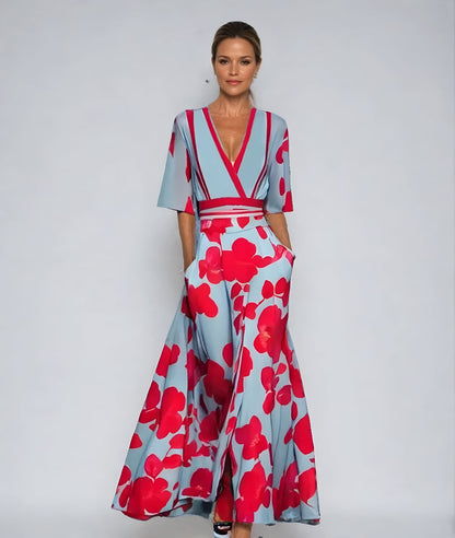 Women's Floral Wrap Summer Midi Dress — detail view