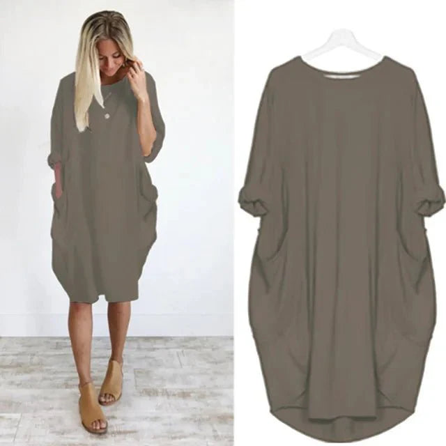 Midi Dress with Pockets and 3/4 Sleeves for Women