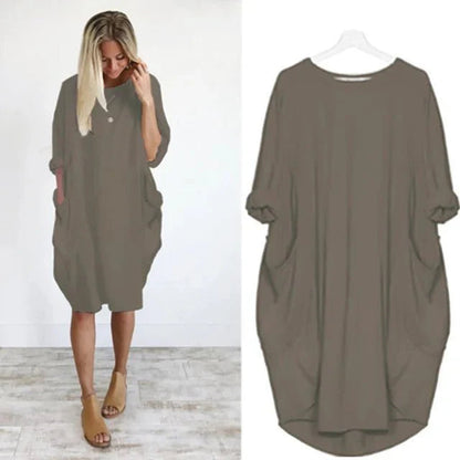 Midi Dress with Pockets and 3/4 Sleeves for Women