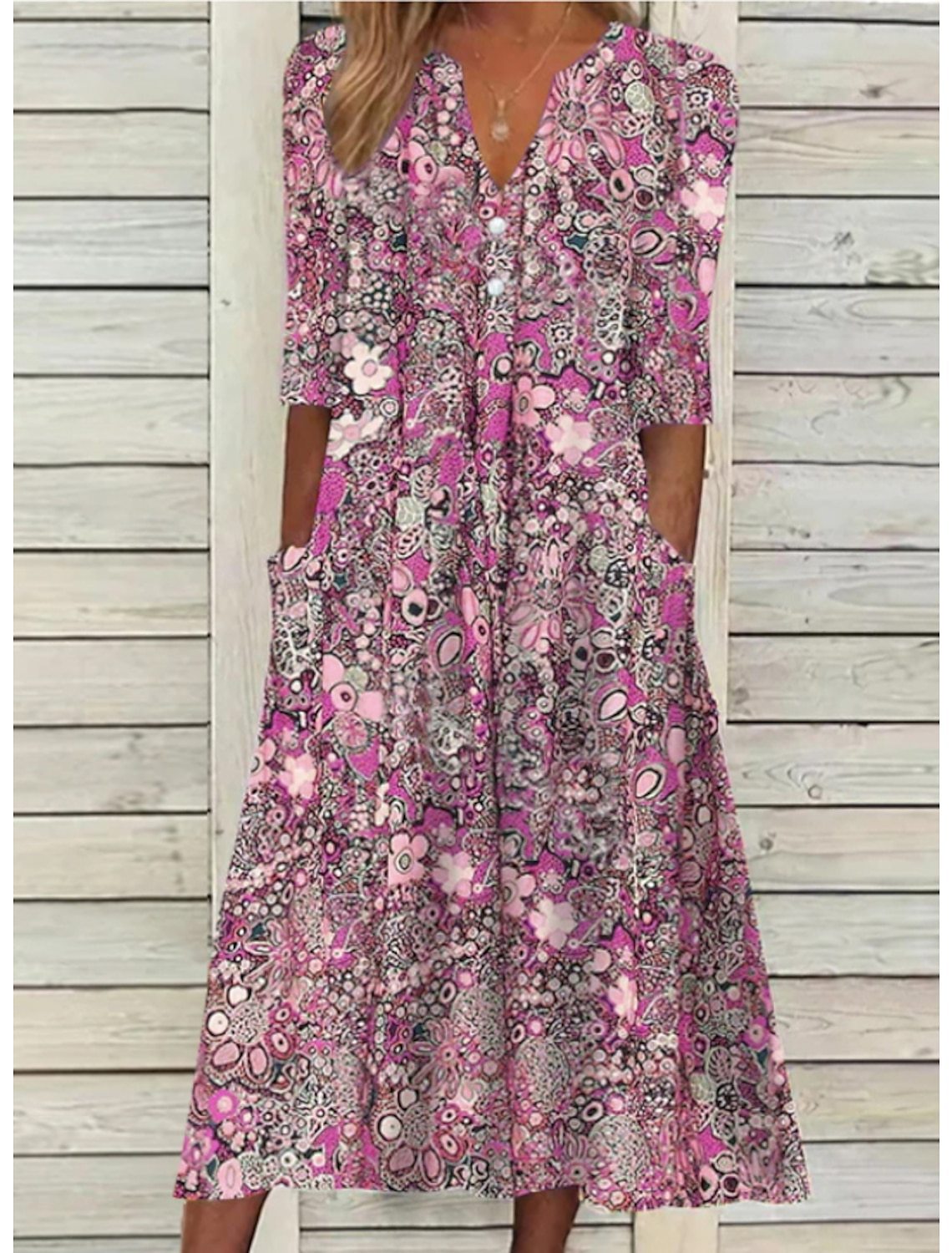 Women's V-Neck Summer Midi Dress — detail view