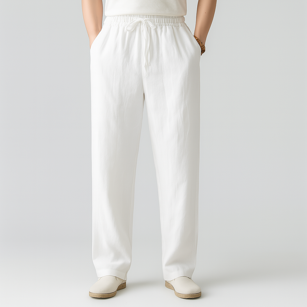 Tavian Linen Drawstring Pants — close-up
