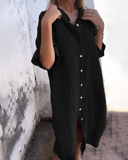 Women's Boho Shirt Casual Midi Dress — product view