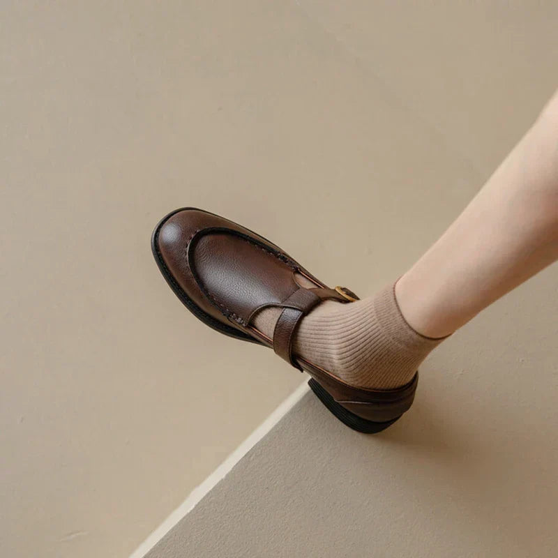 Women's Retro T-Strap Mary Jane Round Toe Low Heel — close-up