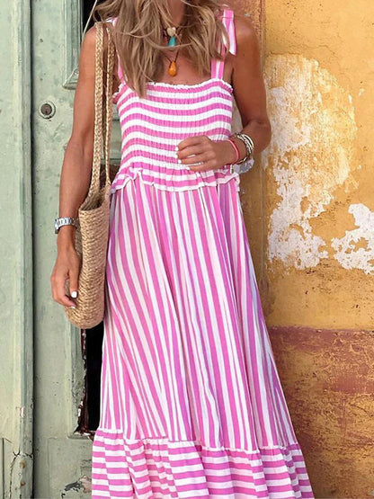 Women's Striped Summer Casual Midi Dress — detail view