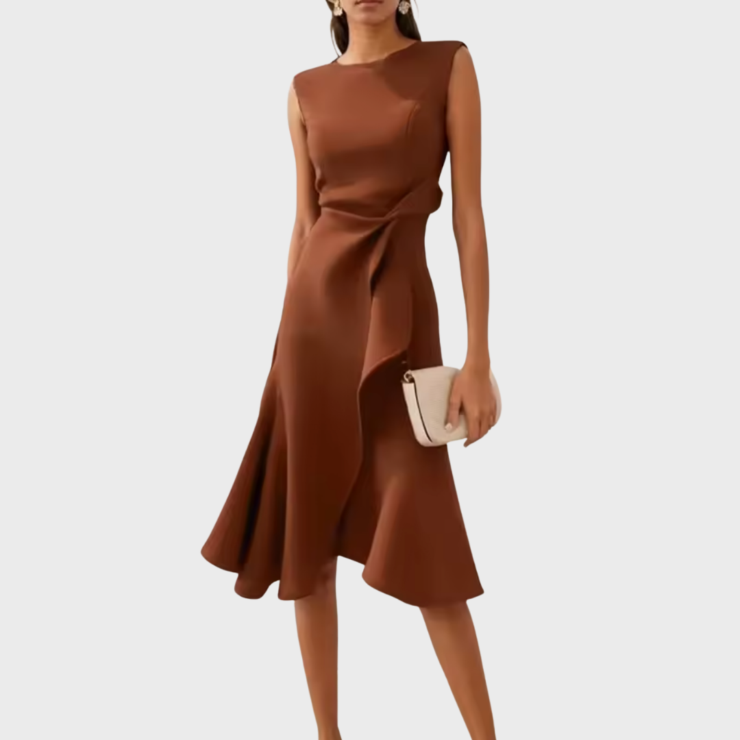 Asymmetric Sleeveless Ruffle Midi Dress for Women — side view