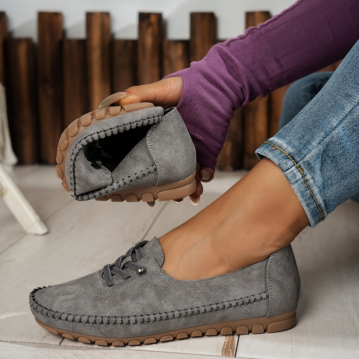 Women's Lace-Up Comfort Loafers — front view