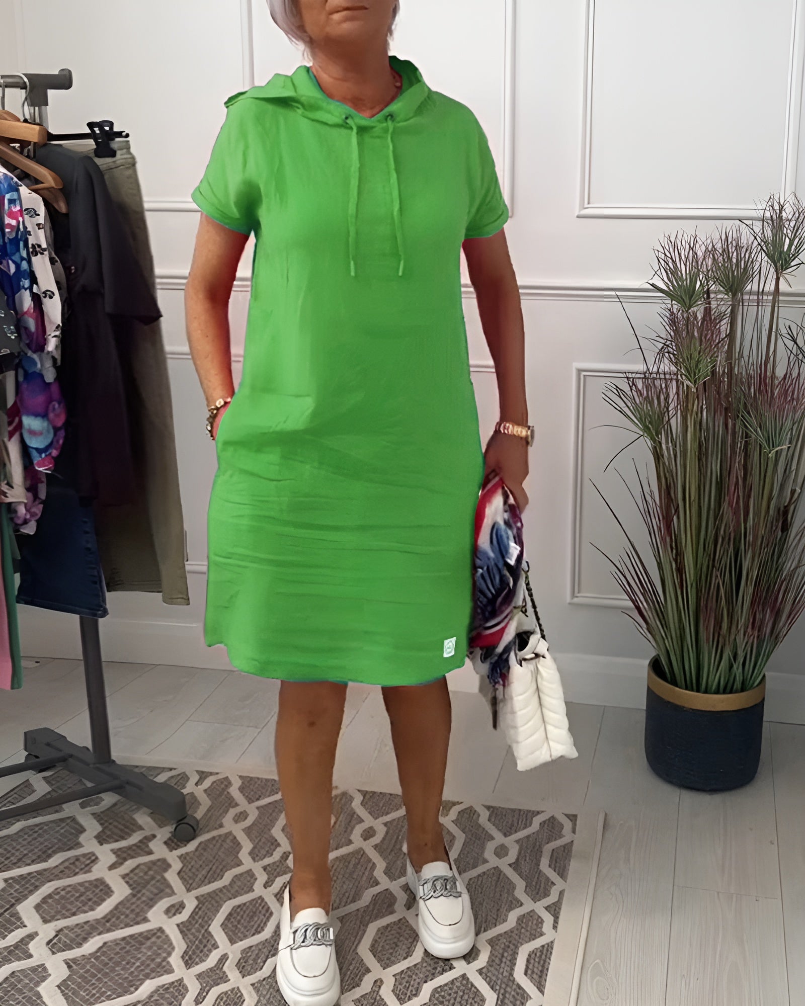 Women's Hooded Casual Everyday Midi Dress — close-up