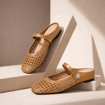 Women's Woven Mary Jane Mules — close-up