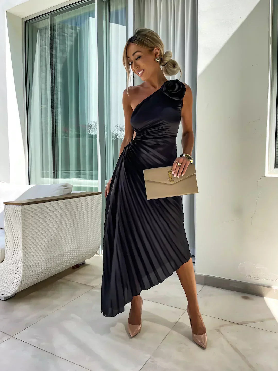 Women's Floral Wedding Guest Midi Dress — close-up