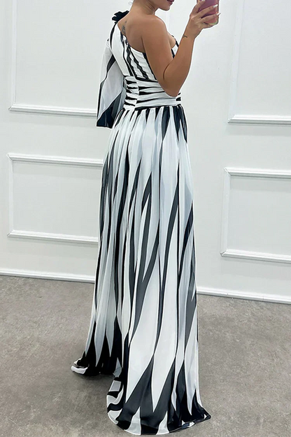 Women's Striped One-Shoulder Wedding Guest Maxi Dress — detail view