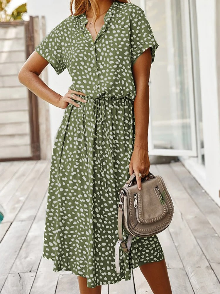 Button-Up Polka Dot Midi Dress for Women — product view
