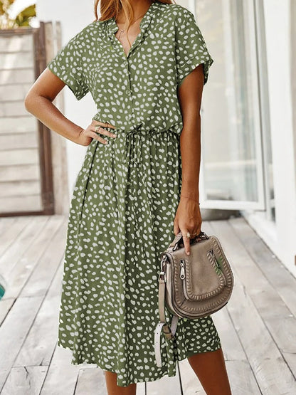 Button-Up Polka Dot Midi Dress for Women — product view