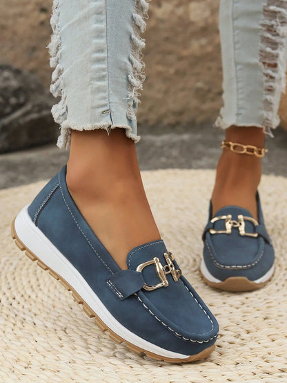 Women's Gold Buckle Comfort Loafers — side view
