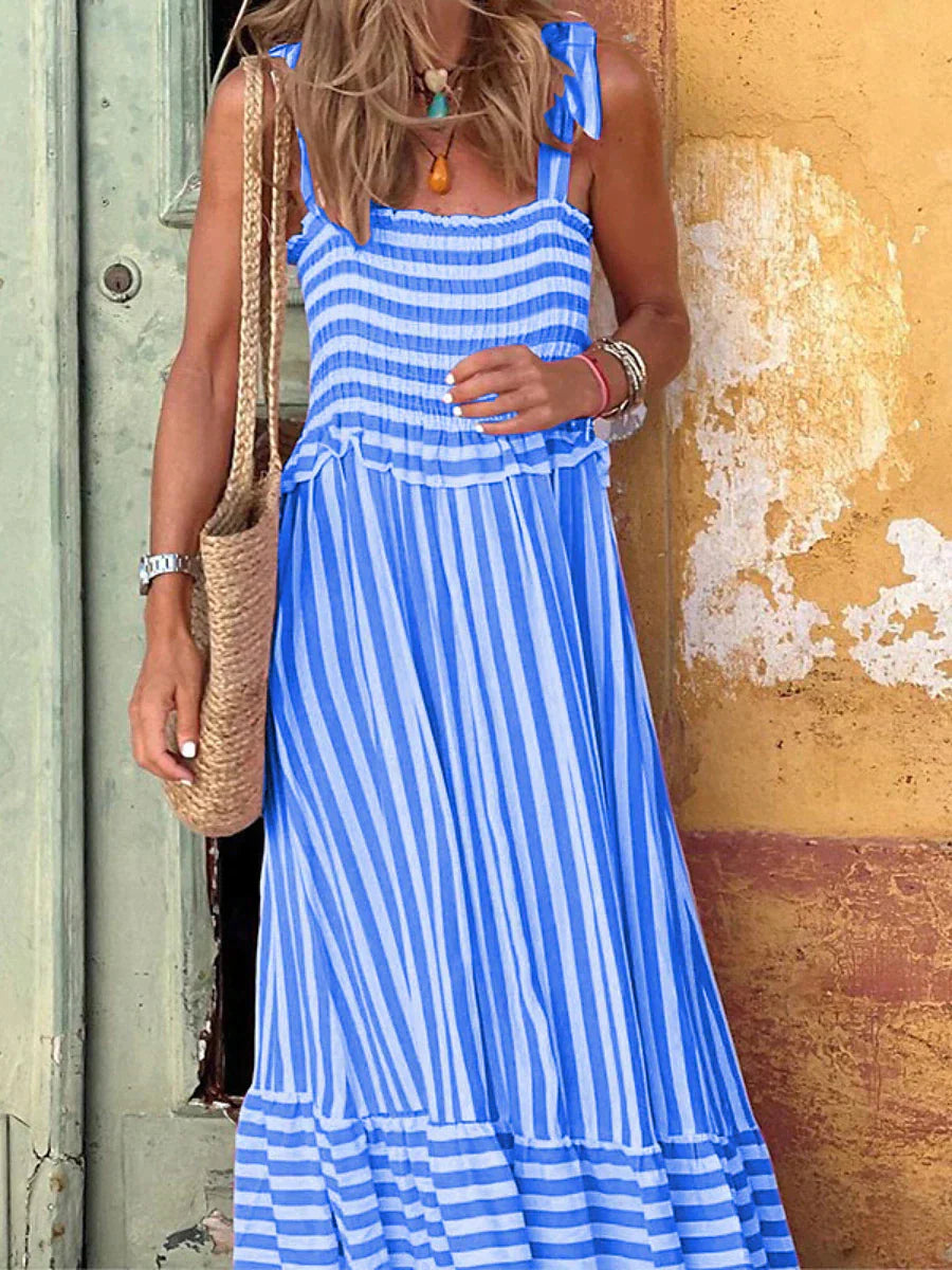 Women's Striped Summer Casual Midi Dress — close-up