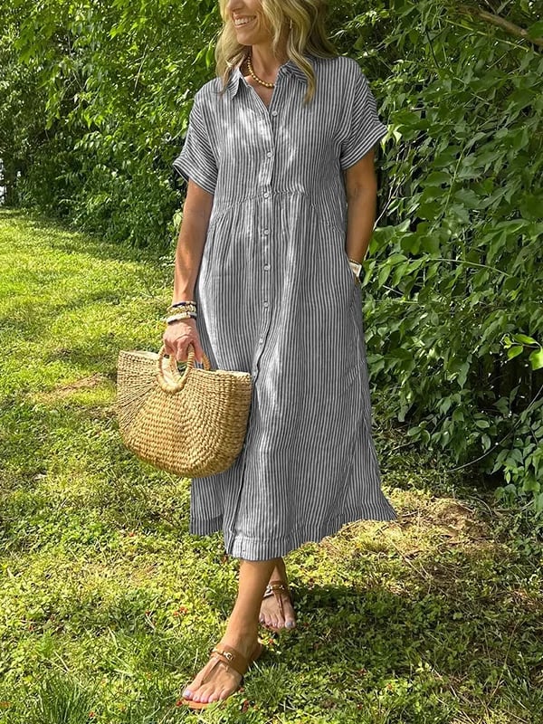 Striped Button-Up Maxi Dress for Women