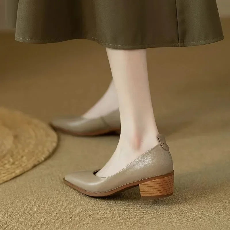 Women's Block Heel Pumps Pointed Toe Slip-On Work Shoes — side view